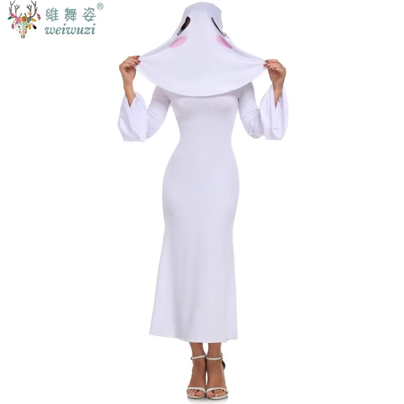 

Halloween White Fashion Sexy Backless Dress Ghost Women Costume Ladies Cute Ghost Skirt 2pcs Witch Stage Role Playing Costume