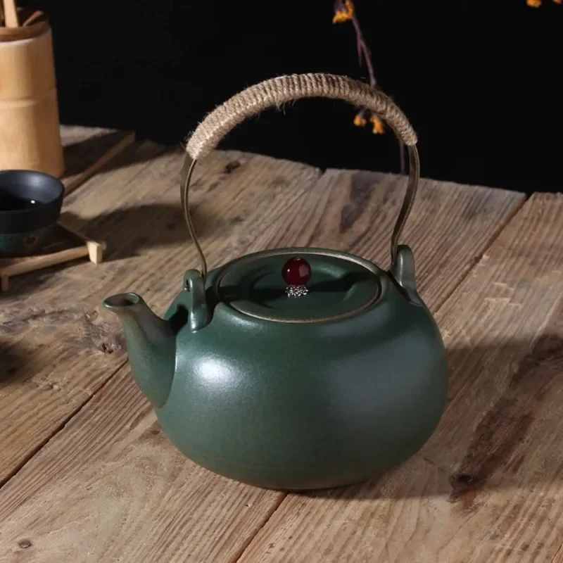 1200ML Japanese Ceramic Teapot Green Glaze Boiling Kettle High Temperature Resistance Kung Fu Tea Set Handle Pot