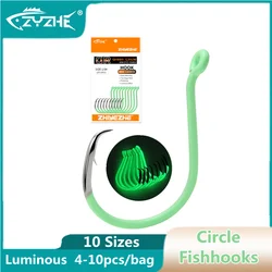 ZYZHE  Luminous Circle Fishing Hook 10 Sizes 4-10piece Hawksbill Hook Saltwater Freshwater Hooks for Tuna, Catfish, Bass Fishing