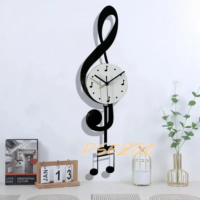 الإبداعية والعصرية غرفة المعيشة رمز الموسيقى البندول ساعة حائط التصميم الحديث ديكور المنزل الصامت #4