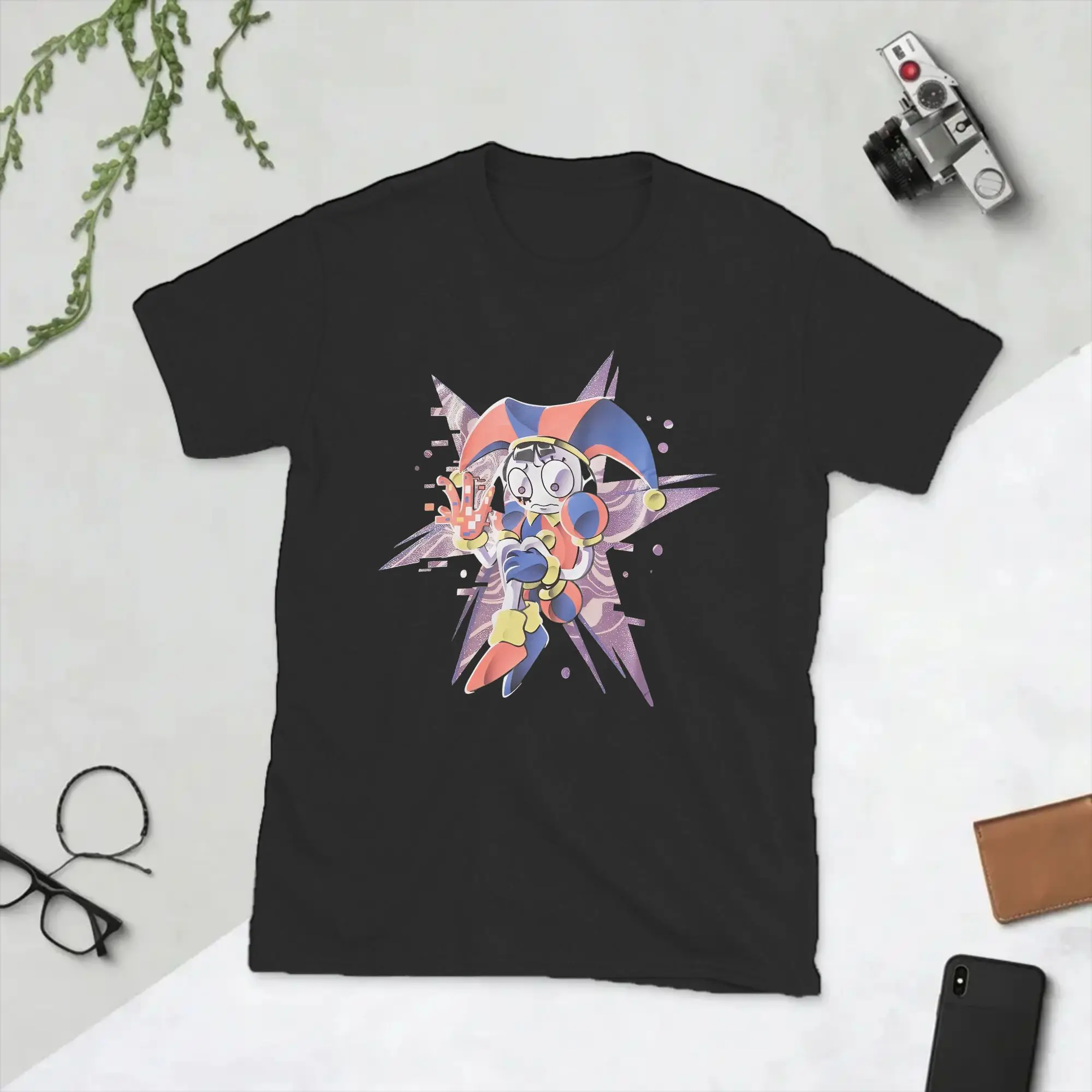 Cartoon Digitals Circus Pomni Glitter Men T Shirt  Vintage Tees Short Sleeve O Neck T-Shirt Cotton Summer Tops