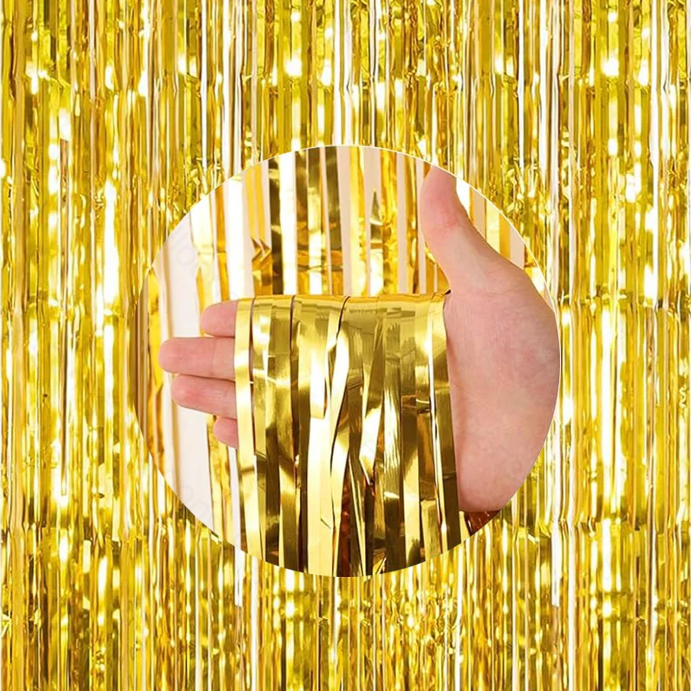 Cortinas con flecos de papel de oropel metálico, telón de fondo dorado, decoración de cumpleaños, serpentinas para fiesta, accesorios para fotomatón para graduación, Año Nuevo