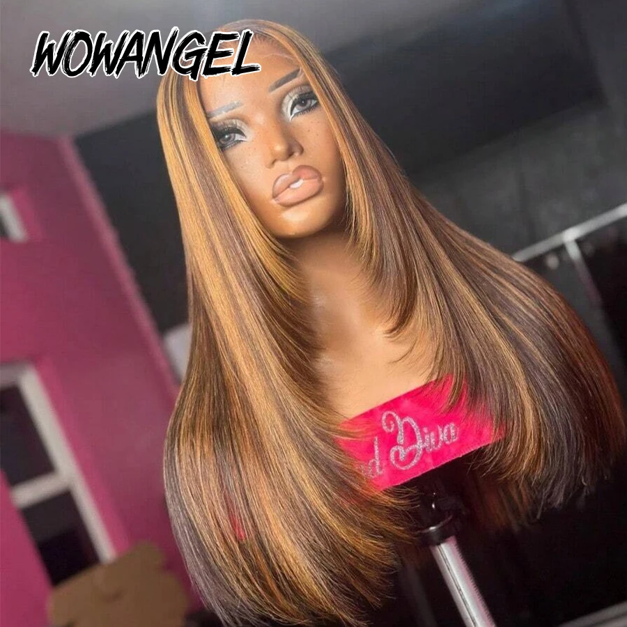 Corte em camadas 4j27 destaque perucas coloridas osso em linha reta 13x6 hd laço frontal peruca de cabelo humano pré arrancado pronto para usar peruca sem cola