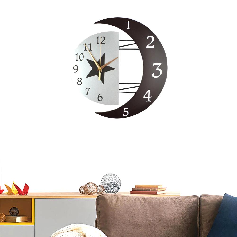 

Moon Frame Wall Clock Creative Decorative Round Quartz Silent Hanging Bedroom Office Home Gift Easy Install Charming