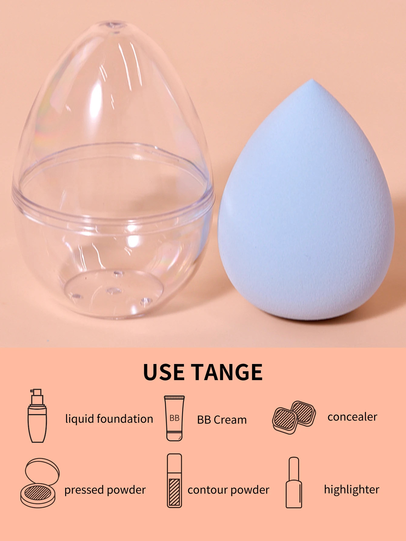 Makeup sponge set, with 1pcs droplet shaped makeup sponge and 1PCS egg shaped storage