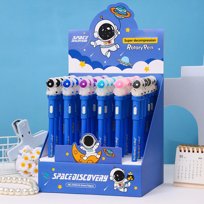 20Pcs/Lot Cute Cartoon Luminous Lamp Neutral Pens Kawaii Astronaut Dinosaur Stress Relieving Rotating Gel Pen School Stationery