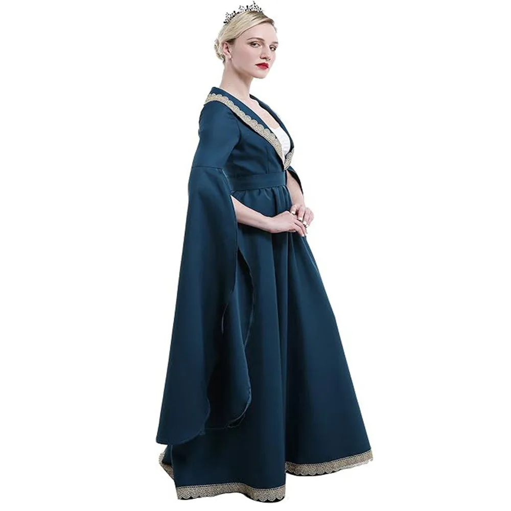 Robe Médiévale Vintage Steampunk pour Femme, Tenue Gothique, Manches en Dentelle, Costume de Cosplay d'Halloween, Nouvelle Collection 2024