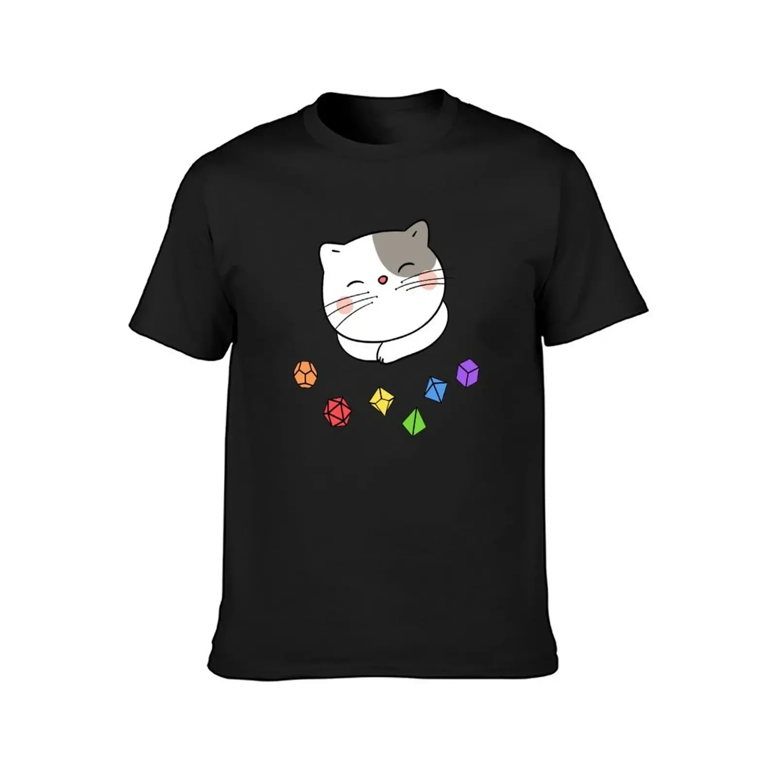 Colorful Dice with Cute Cat T-Shirt plus size clothes vintage anime shirt korean fashion shirts graphic mens funny t shirts