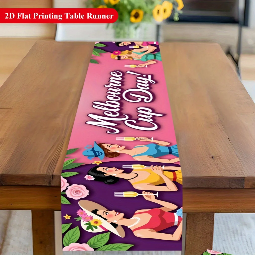 1pc Melbourne Cup Race Table Runner Holiday Party Decorative Cloth for Home Kitchen Dining Office Living Room Coffee Table