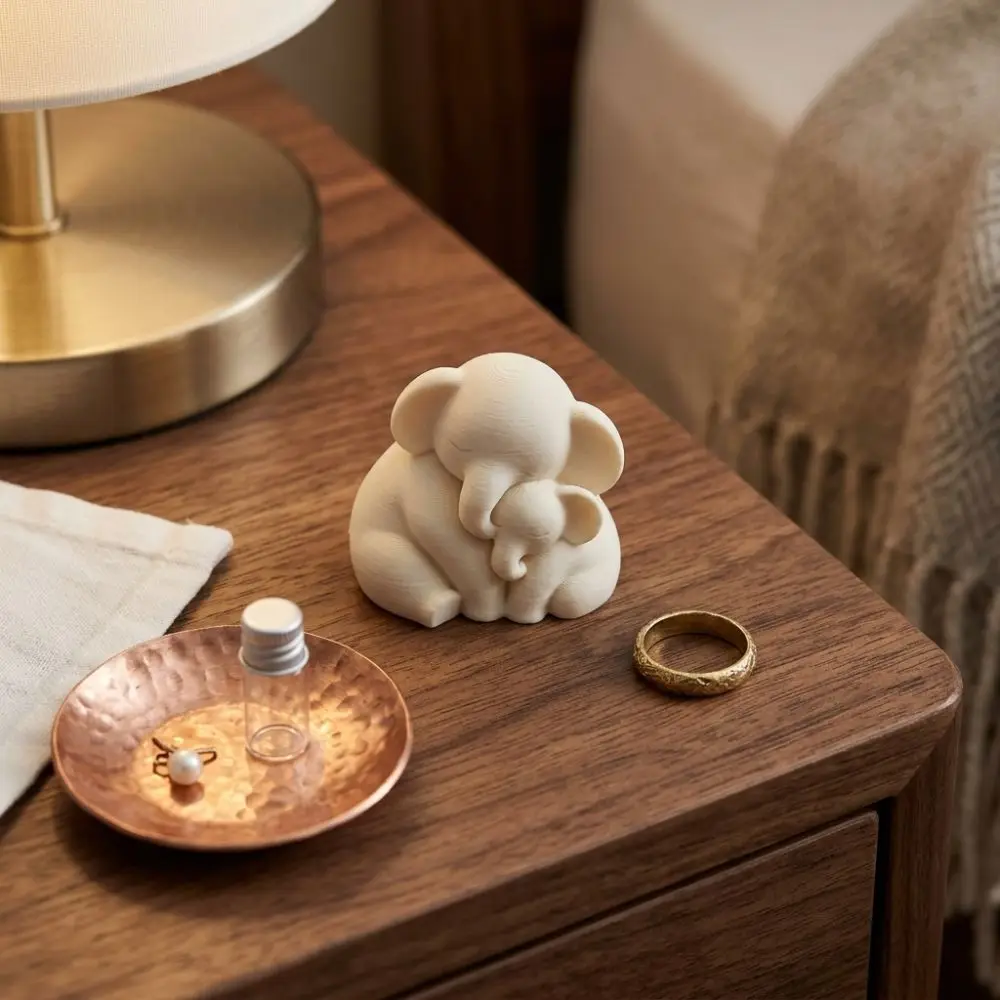 3D Printed Mother Baby Elephant Statue Cute Animal Motherly Love Theme Parent Child Elephant Sculpture Minimalist Plastic