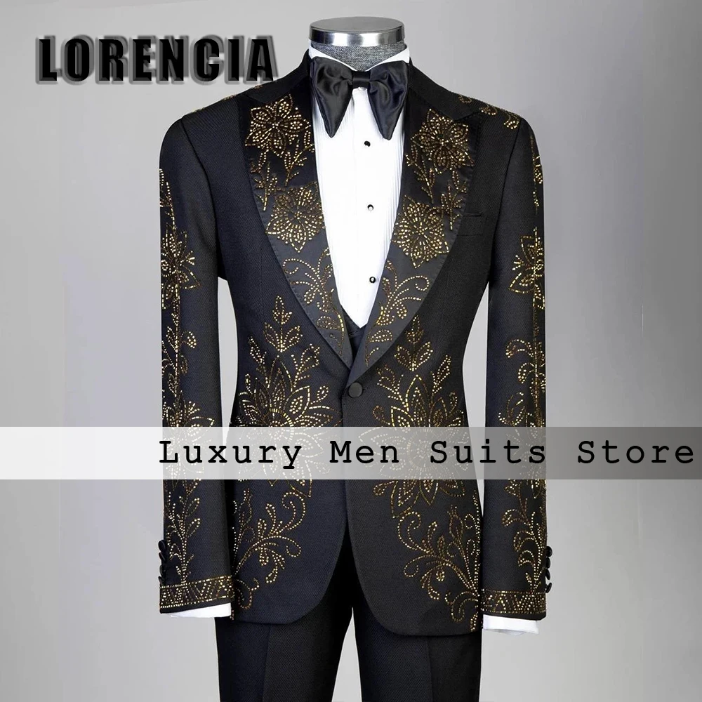Simple Crystal Suits for Male 3 Pieces Shawl Collar Tuxedos Wedding Party Gowns Customized Blazer Pans jaqueta masculina couro