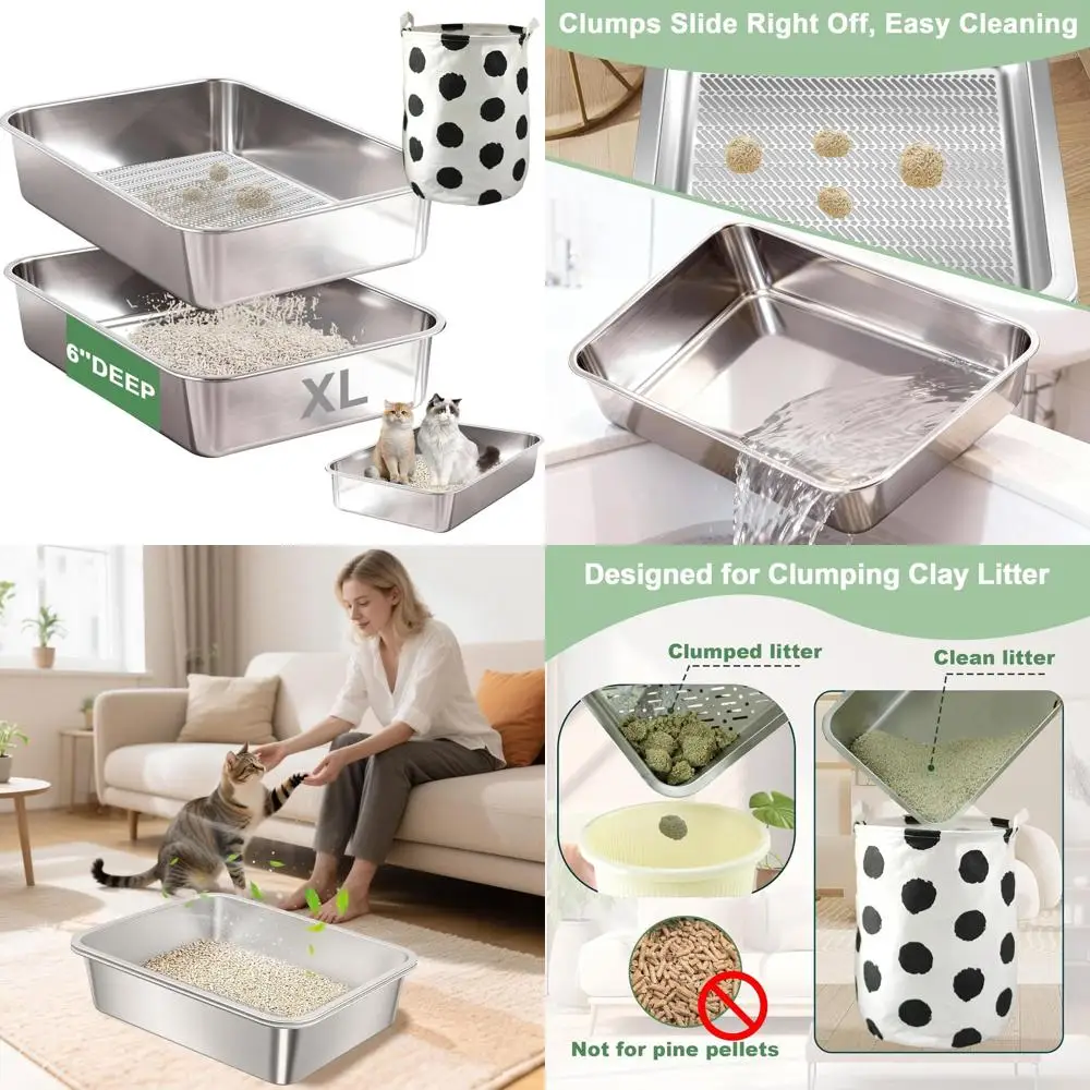 

Extra Large Metal Litter Box with Clumping Clay Litter and Storage Bag, Easy Clean, 20L x 13.8W x 6H