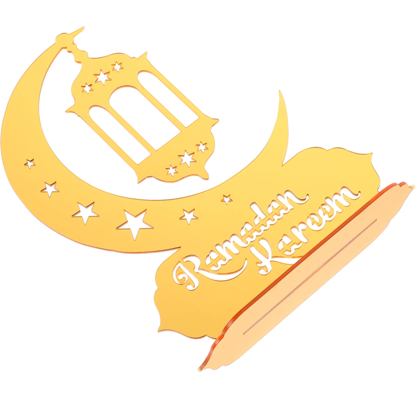 

Eid Mubarak Moon Desktop nament Acrylic Mirror Decor Item Double Gold Color Festival Home Ramadan Table Plaque Signs