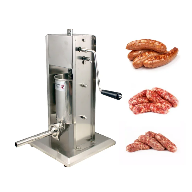 Relleno de salchichas de 3L/5L/7L, máquina de llenado de carne Manual, embutidor de carne comercial, 4 embudo, cocina, fabricante de perritos calientes, herramientas caseras
