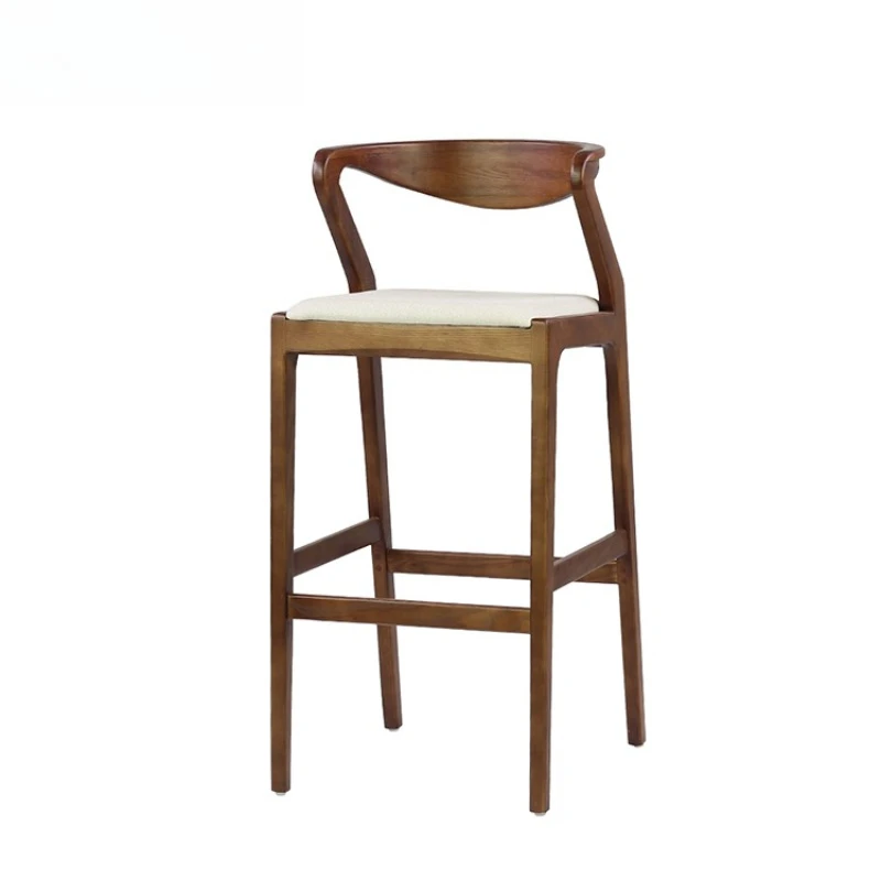 

Furniture Modern Simple Fashion Solid Wood Bar Chair Leather Wood Bar Stool with Backrest Home Living Room