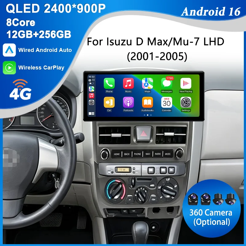 HD For Isuzu D Max/Mu-7 LHD 2001-2005 12.3 inch Android 16 BT 4G WiFi GPS IPS Touch FM RDS DSP Car Stereo Multimedia Player Unit
