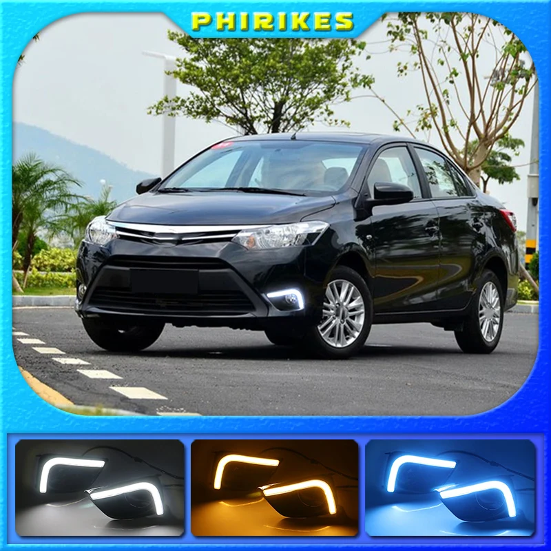 1 Pair Car Daytime Running Light Turn Signal Light 2-Color DRL LED Fog Lamp for Toyota Vios 2014 2015 2016