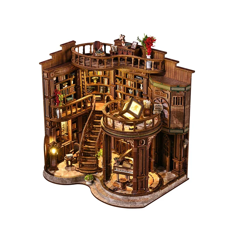 Rétro rêveur livre Hall bricolage maison en bois Figurines Miniatures Kits avec lumières LED maison 