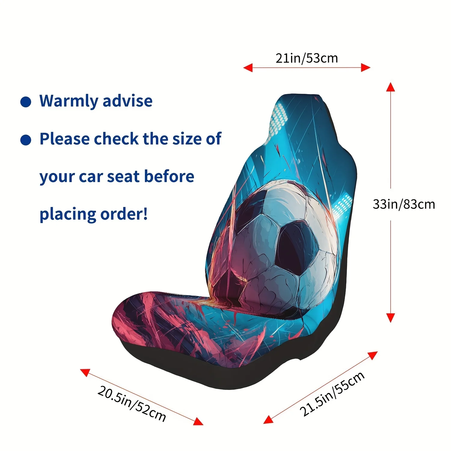 2pcs Blue Red Light And Shadow Dynamic Football Art Pattern Car Seat Covers, Universal Size For SUV, Truck, Sedan, Digital Print