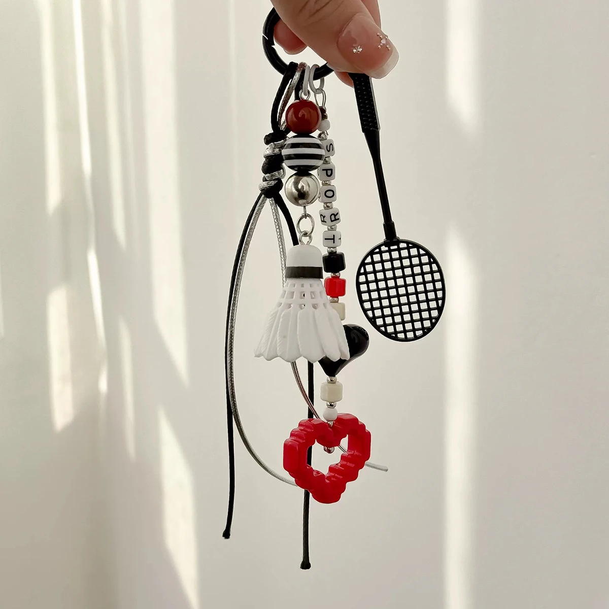 Lazer badminton temático charme chaveiro saco corrente raquete peteca coração contas retro estilo y2k acessório presente