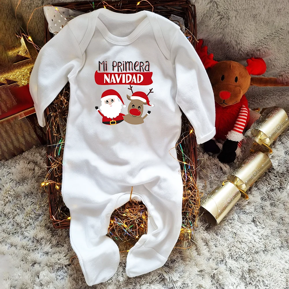 Mi Primera Navidad Printed Baby Sleepsuit Xmas Babygrow Sleepsuit Newborn  Christmas Gift Xmas Party Bodysuit Clothes