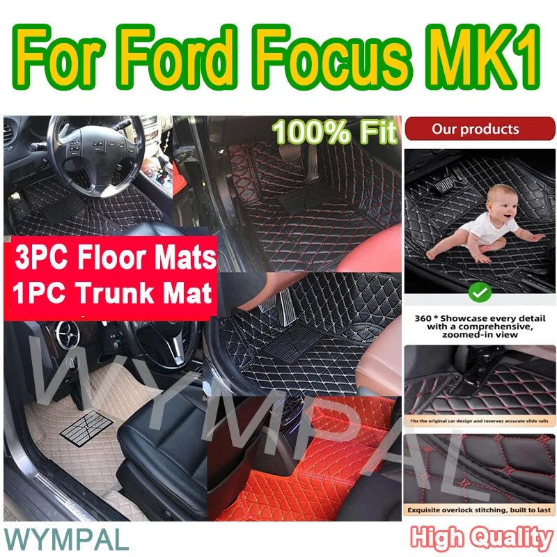 

Luxury Custom Car Floor Mats For Ford Focus MK1 2000 2001 2002 2003 Auto Automotive Leather Car Mats Full Cover accessories
