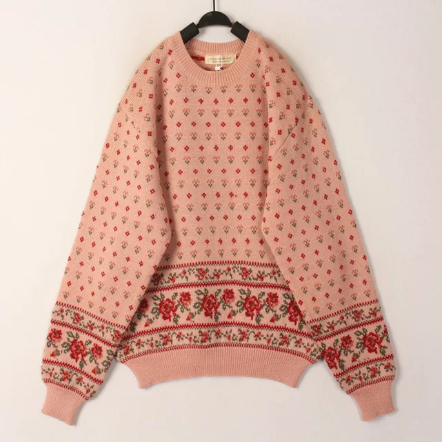 

Sweet Style Hooked Flower Woolen Sweater Coat Loose Fit Long Sleeve Plant Floral Patterned Women's Online Exclusive Winter Ou...