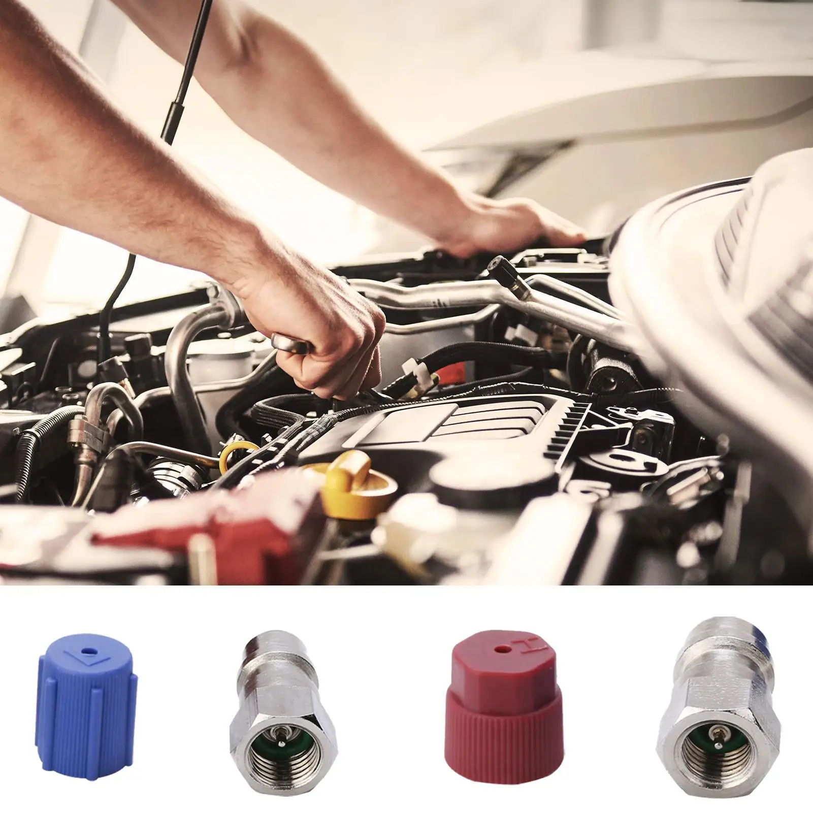 1 set R12 To R134a Conversion Kit, R12 To R134a AC Charging Port Adapter Kit, High/Low Voltage R12 To R134a Conversion Kit