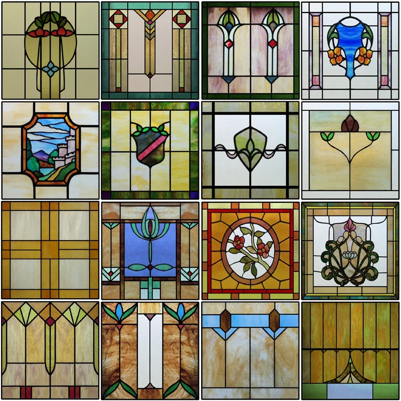 Custom Size Glass Film, Stained Glass Sticker, Frosted Privacy, Static Cling, Retro Vintage Pattern,Bathroom, Office, Home Decor