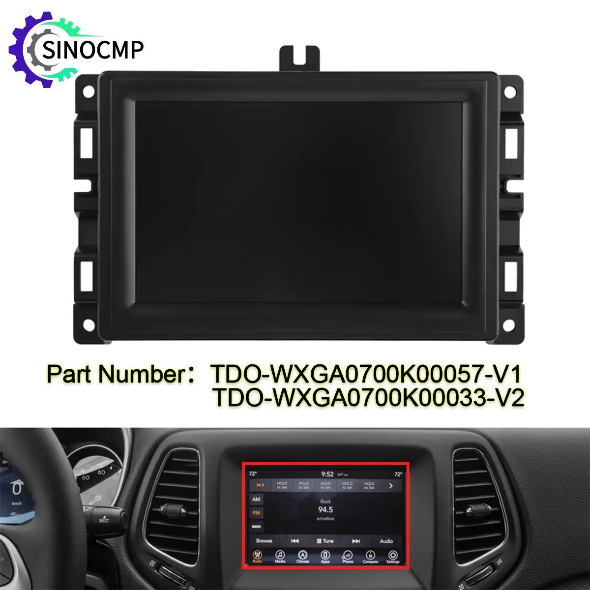 TDO-WXGA0700K00057-V1 TDO-WXGA0700K00033-V2 7-inch Uconnect LCD Display For Jeep Compass 2017-2020 Car Navigation LCD Screen