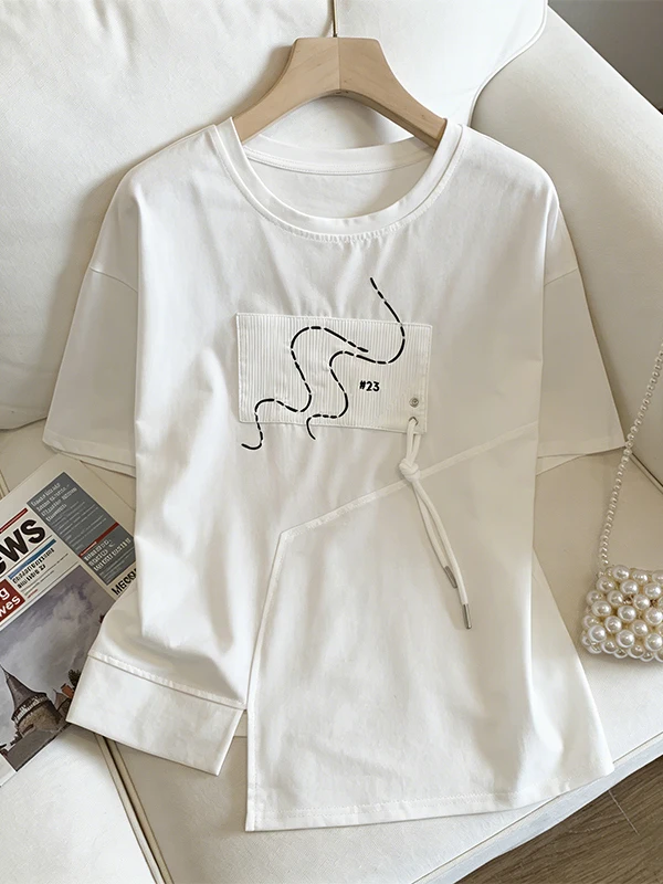 

Summer plus Size Women's round Neck Short Sleeve T-Shirt Casual Loose Fit Flattering Korean Style Versatile Casual Top