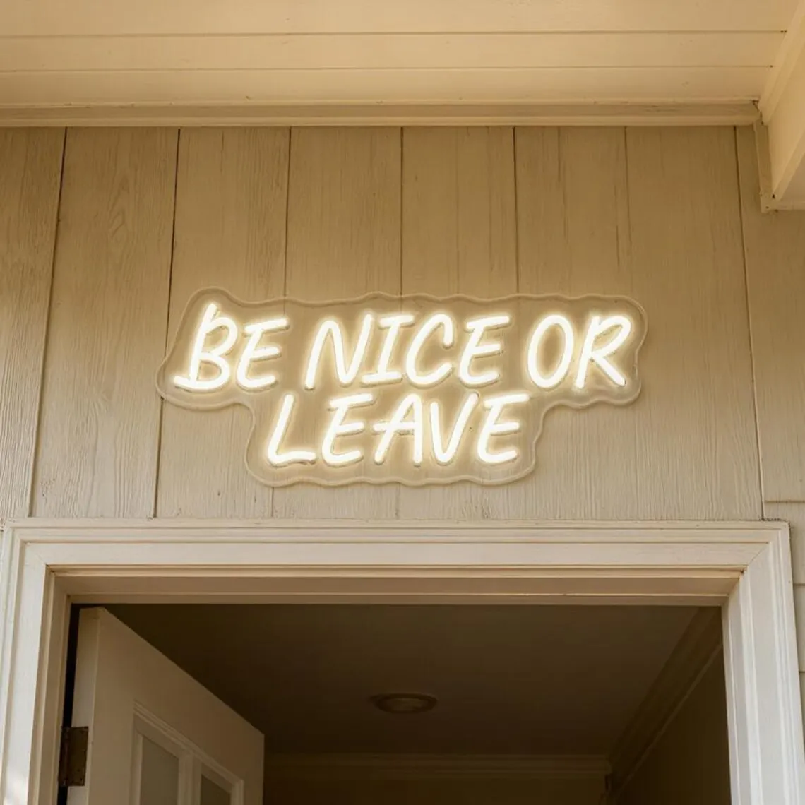 كن لطيفًا أو اترك علامة النيون، ديكور علامة LED تحفيزية بسيطة، ديكور حائط عصري، معرض جدار الفن، لافتة ممتعة للباب الأمامي #2