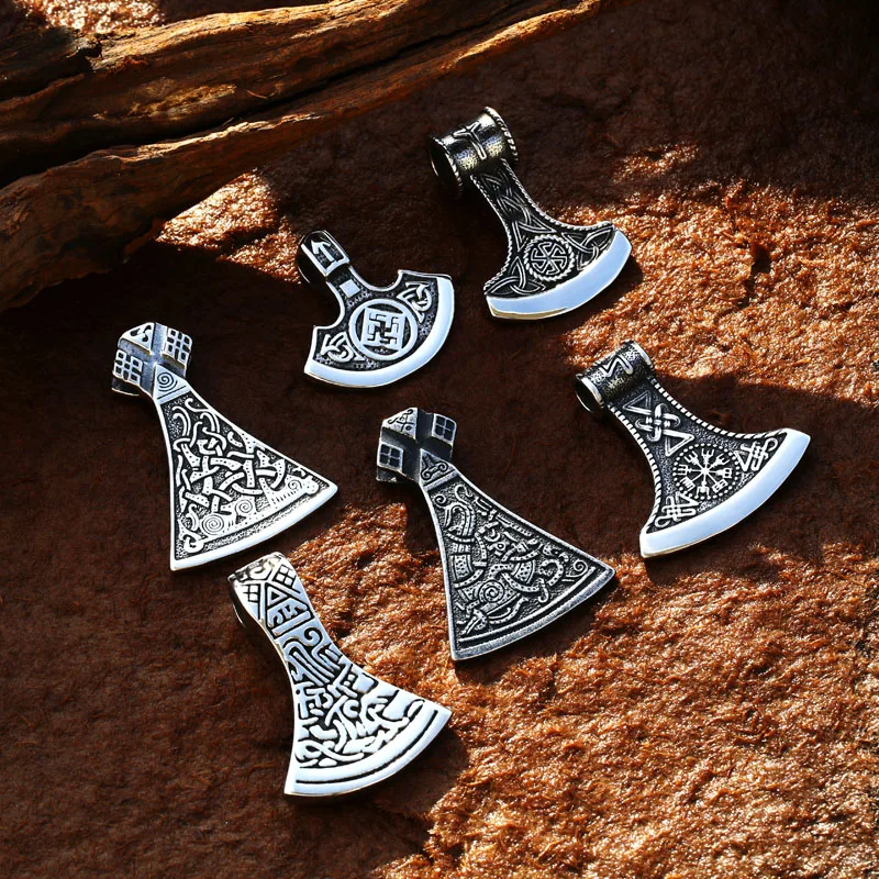 Beier 316L Stainless Steel Viking Hammer Axe Necklace Pendant For Men Vintage Jewelry Wholesale Gift For Boyfriend