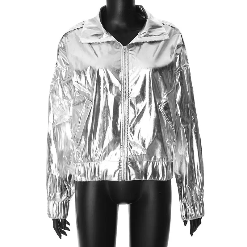 American Fashion Sexy PU Leather Bright Metallic Coat New Style jackets winter clothes women high street Y2k women clothing