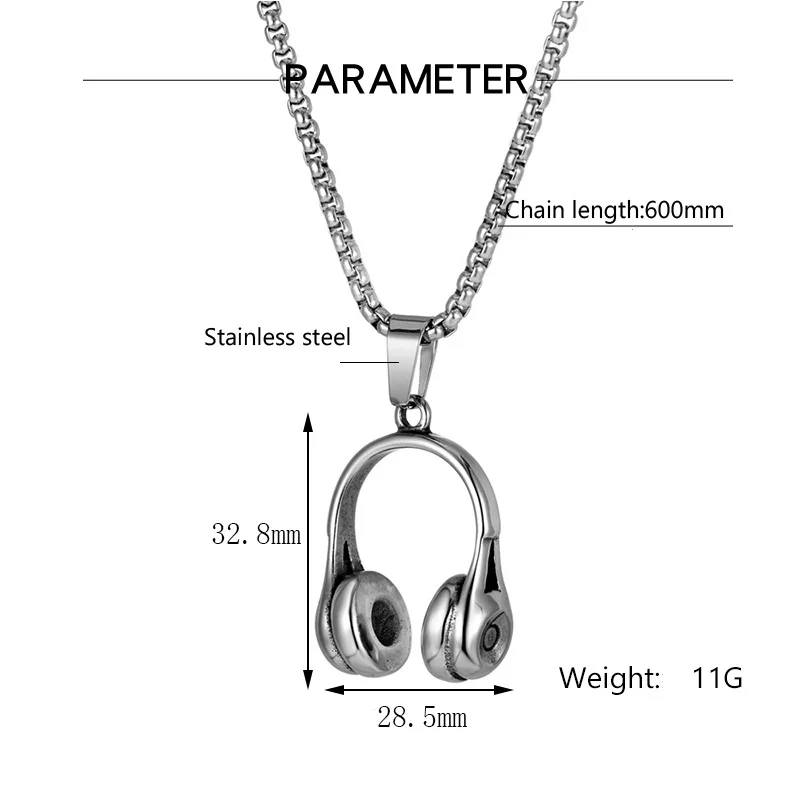 JHSL Men Statement Stainless Steel Pendants Necklace Great Party Gift Headphone Deisgn Fashion Jewelry Dropship