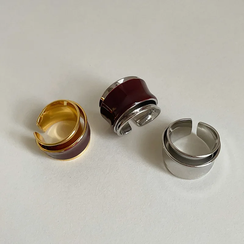 

Vintage Double-Layer Enamel Drip Glaze Open Rings for Women Fashion Chocolate Color Irregular Rings Trend Jewelry Accessories