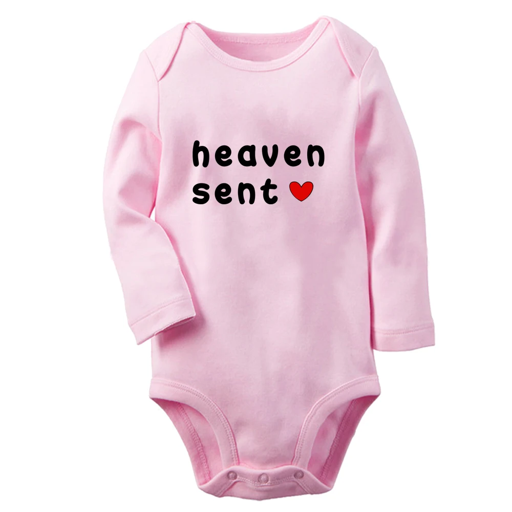 Heaven Sent Fun Graphic Baby Bodysuit Cute Boys Girls Rompers Infant Long Sleeves Jumpsuit Newborn Soft Clothes