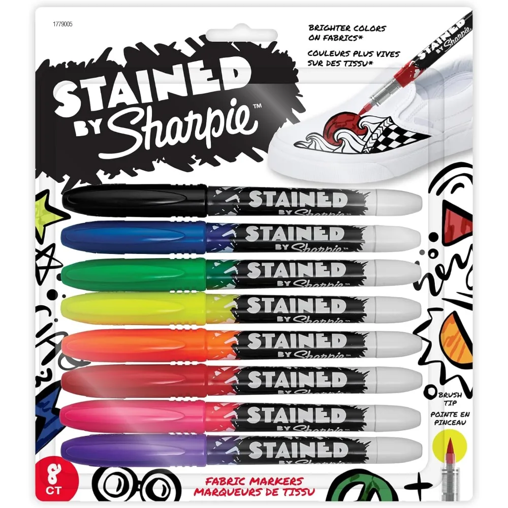 

8-цветный набор маркеров для ткани Sharpie Stind, наконечник кисти с отличной водостойкой и светостойкостью, прямой письмо без горячего тиснения
