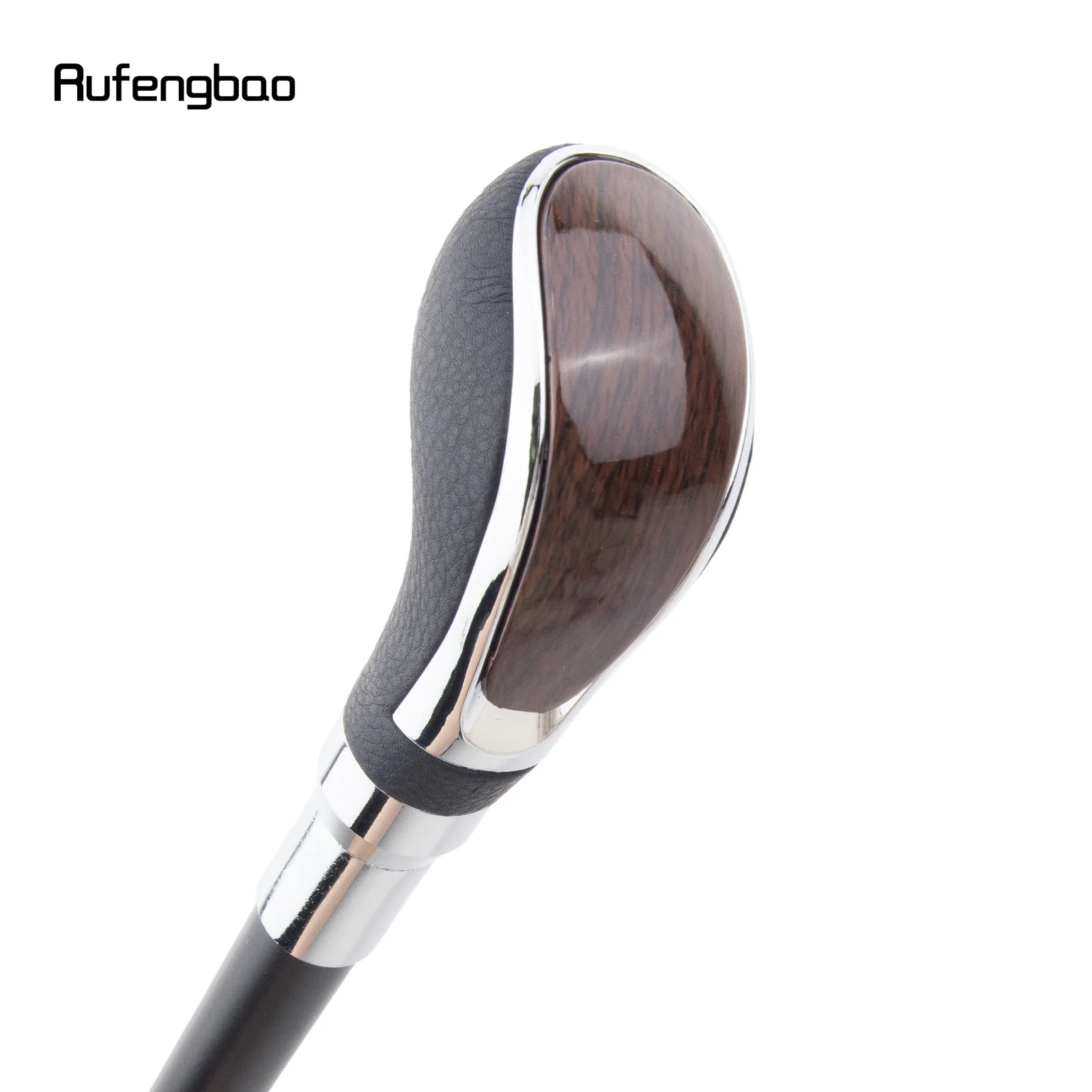 Black Leather Brown Wooden Silvery Cane Fashion Stick Gentleman Elegant Cosplay Cane Crosier Performance Stage Cane 93cm