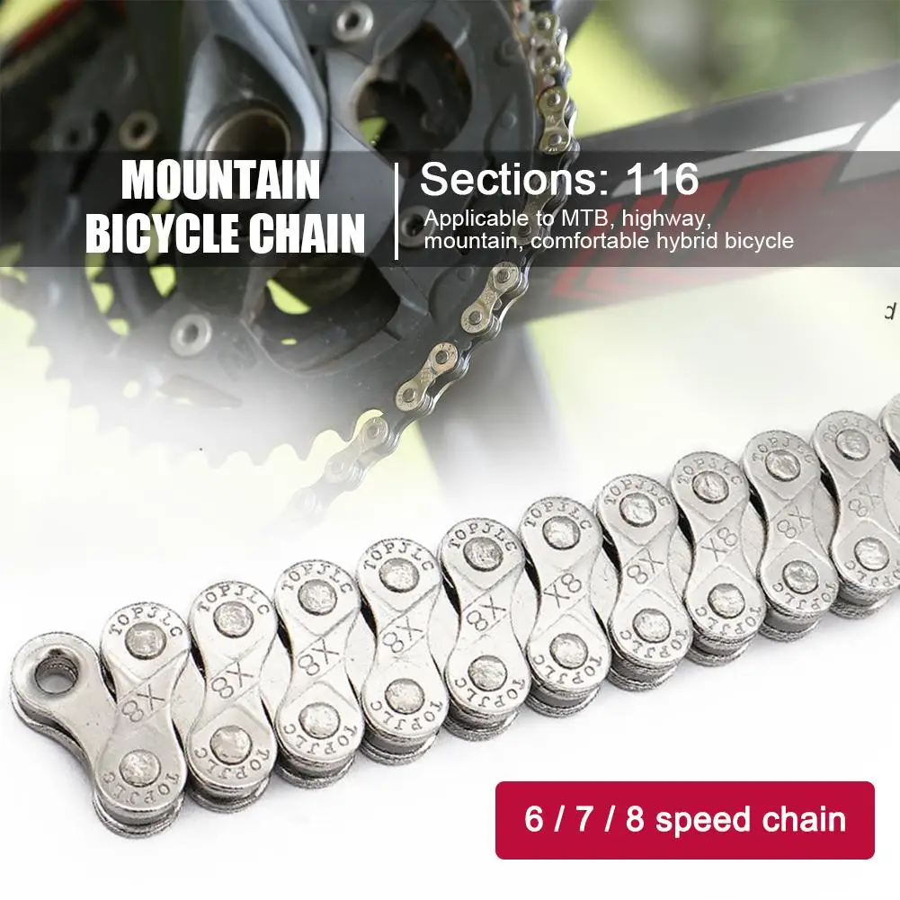 MTB Half Hollow Bicycle Chain Links Racing Chain 6 7 8 Speed Carbon Steel Bicycle 1/2 x 2/32 inch 116 Links Cycling - view 3