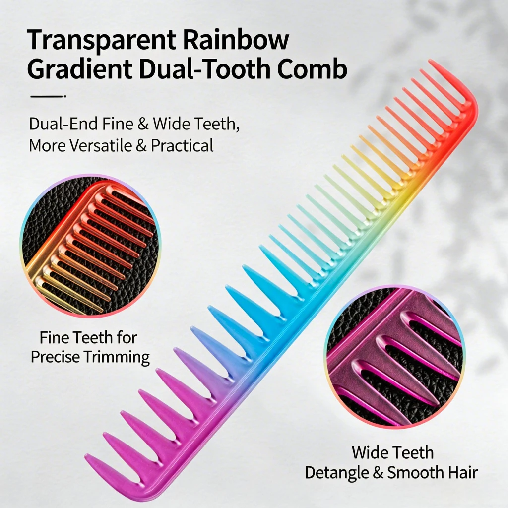 1Pcs Rainbow Gradient Wide Tooth Comb Detangling Hair Comb Heat Resistant Hair Styling Comb Salon Home Wet Dry Hairdressing Tool