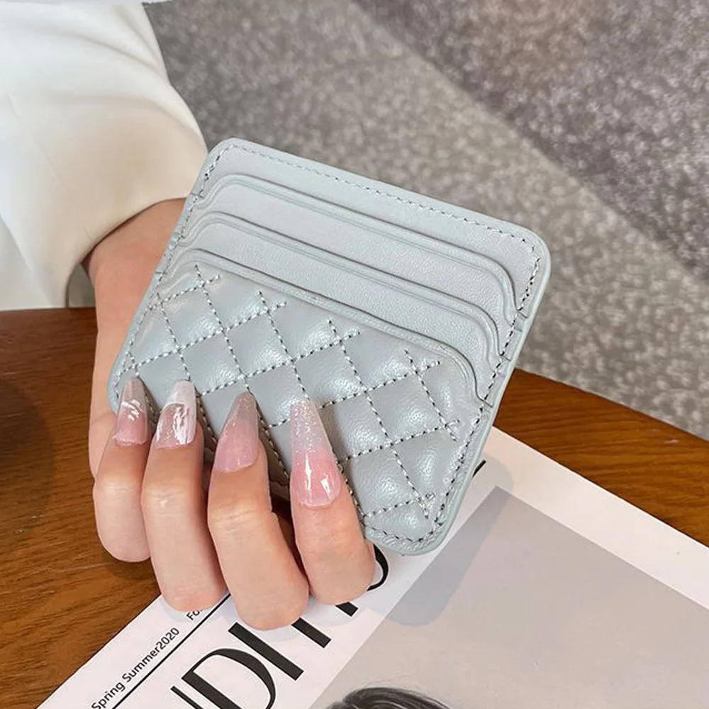 Ultra Slim Card Holder PU Leather Quilted Small Wallet Women ID Case Mini Purse Multi Slot Travel Credit Pocket Organizer Bag
