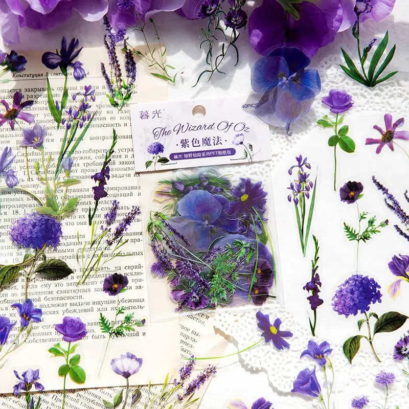 40Pcs/Set Flowers Sticker Sweet Daisy Plant Transparent Waterproof Decals Scrapbooking DIY Decoration Material Student Supplies