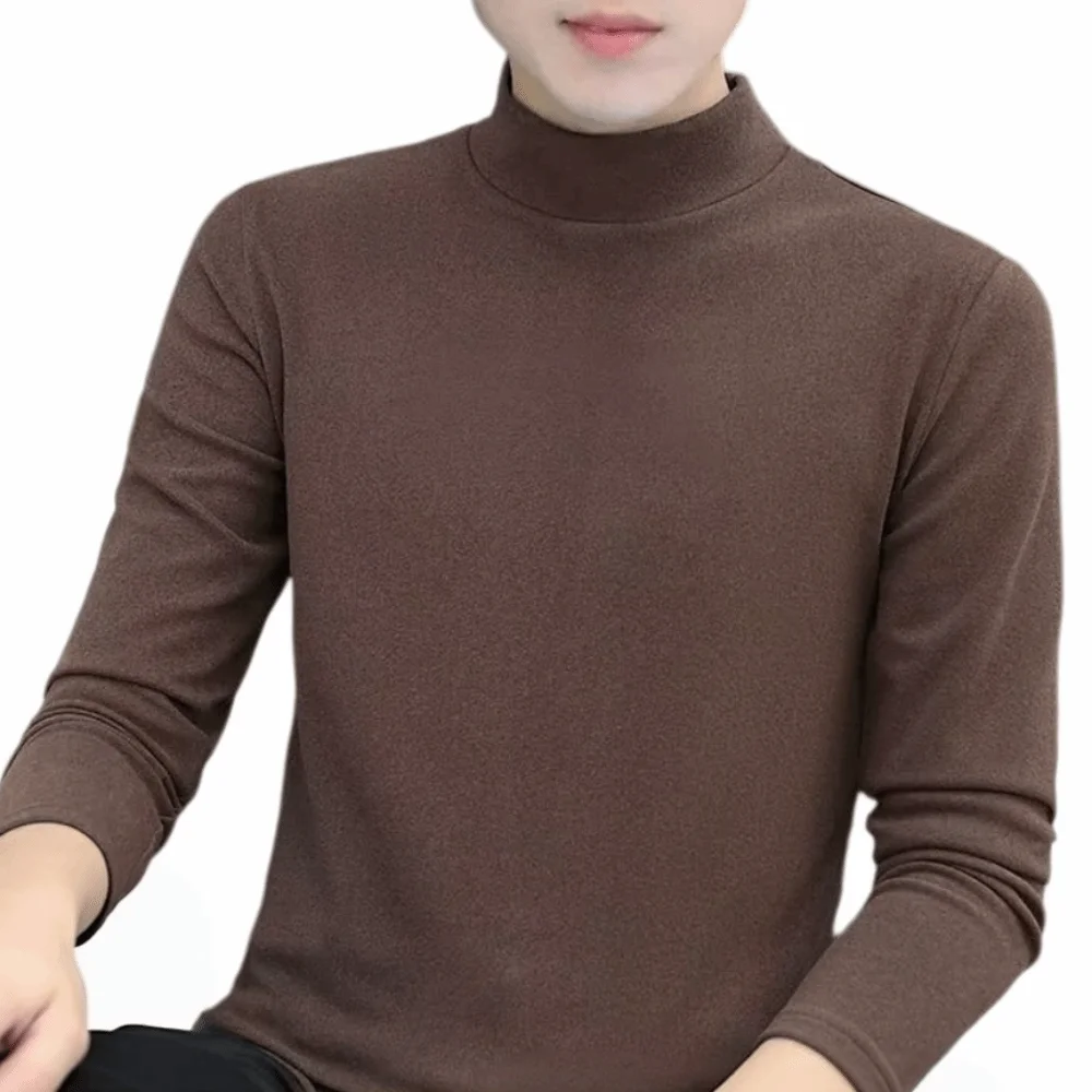 Round Neck Men Velvet Thermal Clothes Long Sleeved Feel Heating Thermal Underwear Invisible Double-sided Warmth Long Tops Male
