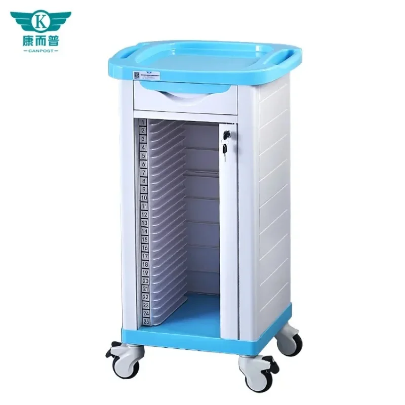 

Hospital ABS Patient file Trolley Medical Records 25 squares blue pink with silent wheel Mobile case trolley factory wholesale