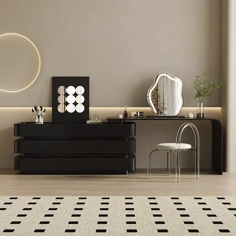 

Black Dressing Table Vanity Makeup Chair Furniture Table Set Girls Modern Living Room Bedroom Vintage Rattan Toaletka Cabinet