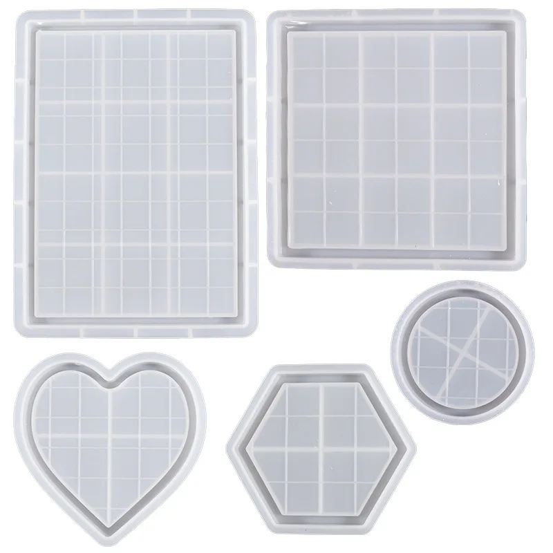 Rectangular Disc Love Heart Shaped Round Checkerboard Silicone Mold DIY Tray Plate Coaster Gypsum Molds