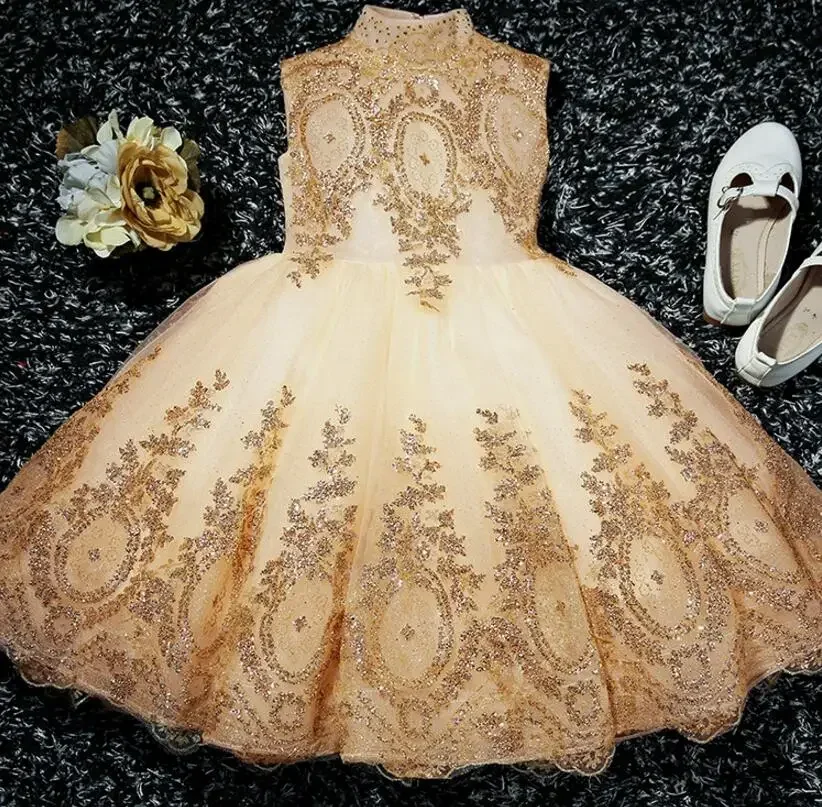 Sequin Golden Lace Baby Girl Dress 1 Year Birthday Gown Newborn Party Baptism Dress Toddlers Newborn Girl Christening Dresses