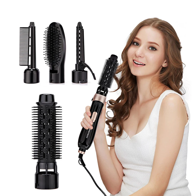 

Hot Air Brush 4 Head Replaceable Hair Dryer Comb One Step Blower Strong Wind Electric Straightener Roller Curler Styling Tools