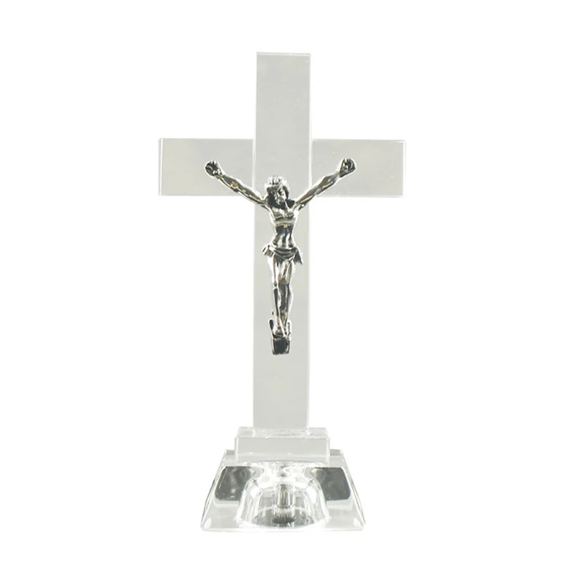 Crystal Jesus for Cross Statue for Home Church Desktop Decoration Craft Ornament